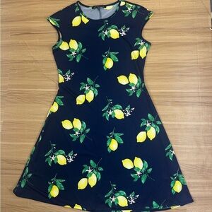 Lemon Print Navy Dress